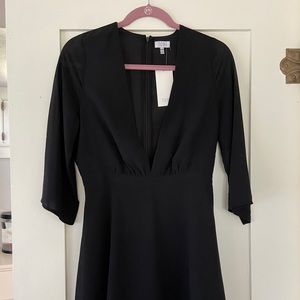 New - Tobi Skater Asymmetrical Plunge Black Dress